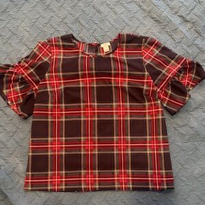 J. Crew Factory Red and Black Plaid Blouse